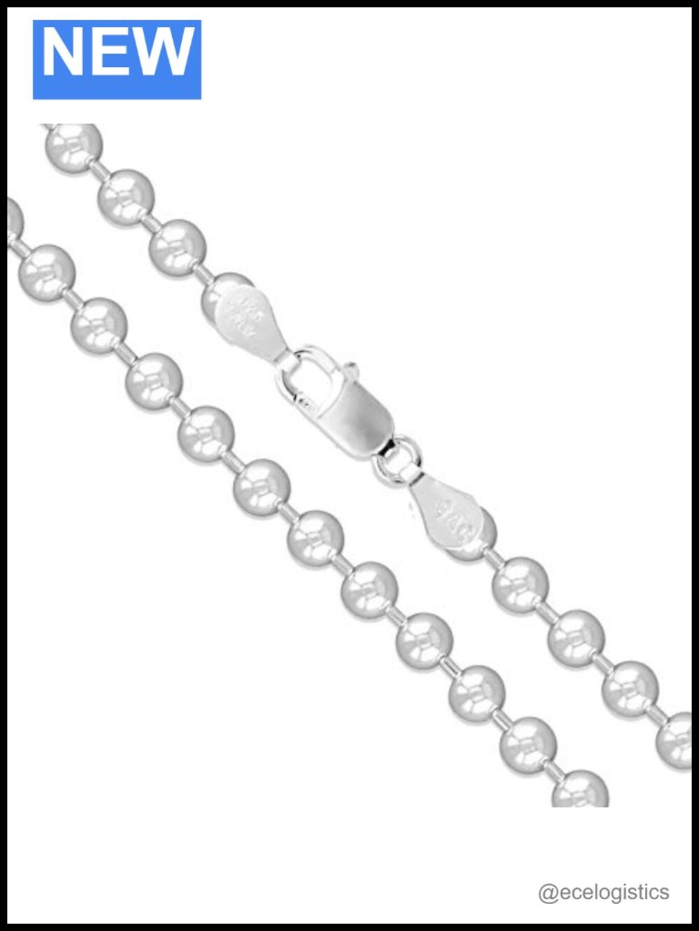 Sterling Silver Italian Bead Chain Necklace 24" Lobster Clasp Unisex